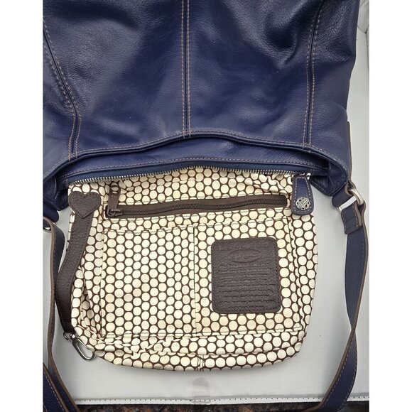 Brighton Vintage Navy Leather Crossbody Bag Embossed Detail & Adjustable Strap - Picture 10 of 16
